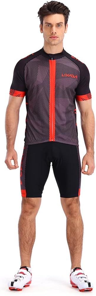 Lixada Men's Cycling Jersey Set Bicycle Short Sleeve Set Quick-Dry Breathable Shirt+3D Cushion Shorts Padded Pants/Bib Short : Clothing