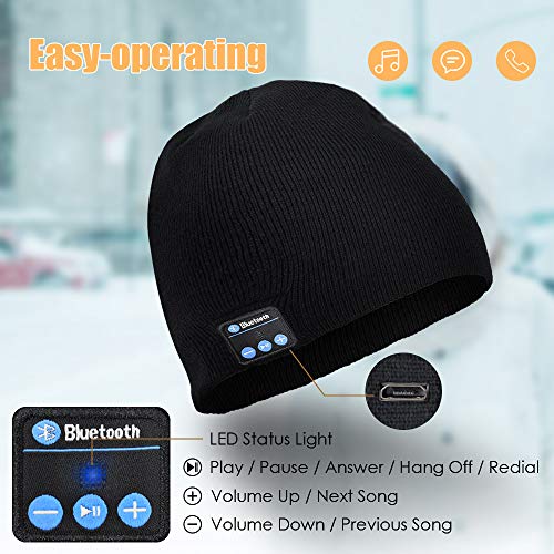 Bluetooth Beanie Hat Unisex, 5.0 Bluetooth Hat, Rechargeable Wireless Bluetooth Cap with Built-in Stereo Speakers, Christmas Electronic Gifts for Men Women Teen Boys Girls