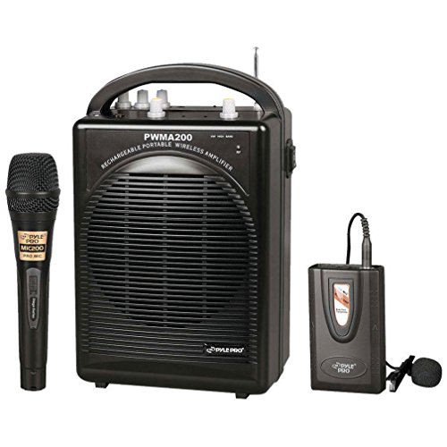 Pyle PWMA200 Rechargeable Portable PA System with Wireless Lavalier/Headset MIC and 1 Wired Mic