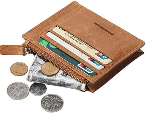 Mens Genuine Leather Retro Wallet Front Pocket Slim Card Case Coin Holder with zipper