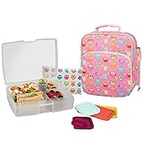 Bentology Lunch Bag and Box Set - Includes Insulated Bag with Handle, Bento Box, 5 Containers and Ice Pack (Owl)