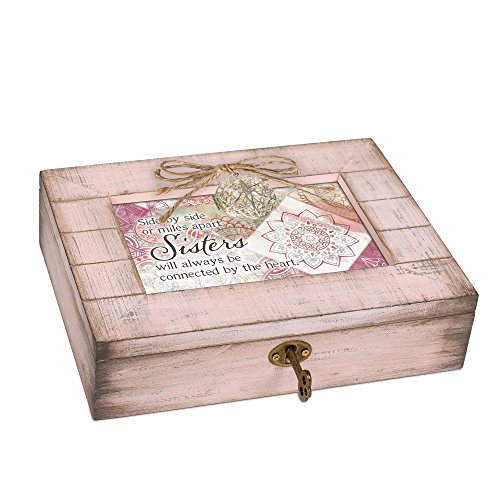 Cottage Garden Sisters Connected Heart Blush Pink Distressed Locket Music Box Plays You Light Up My Life