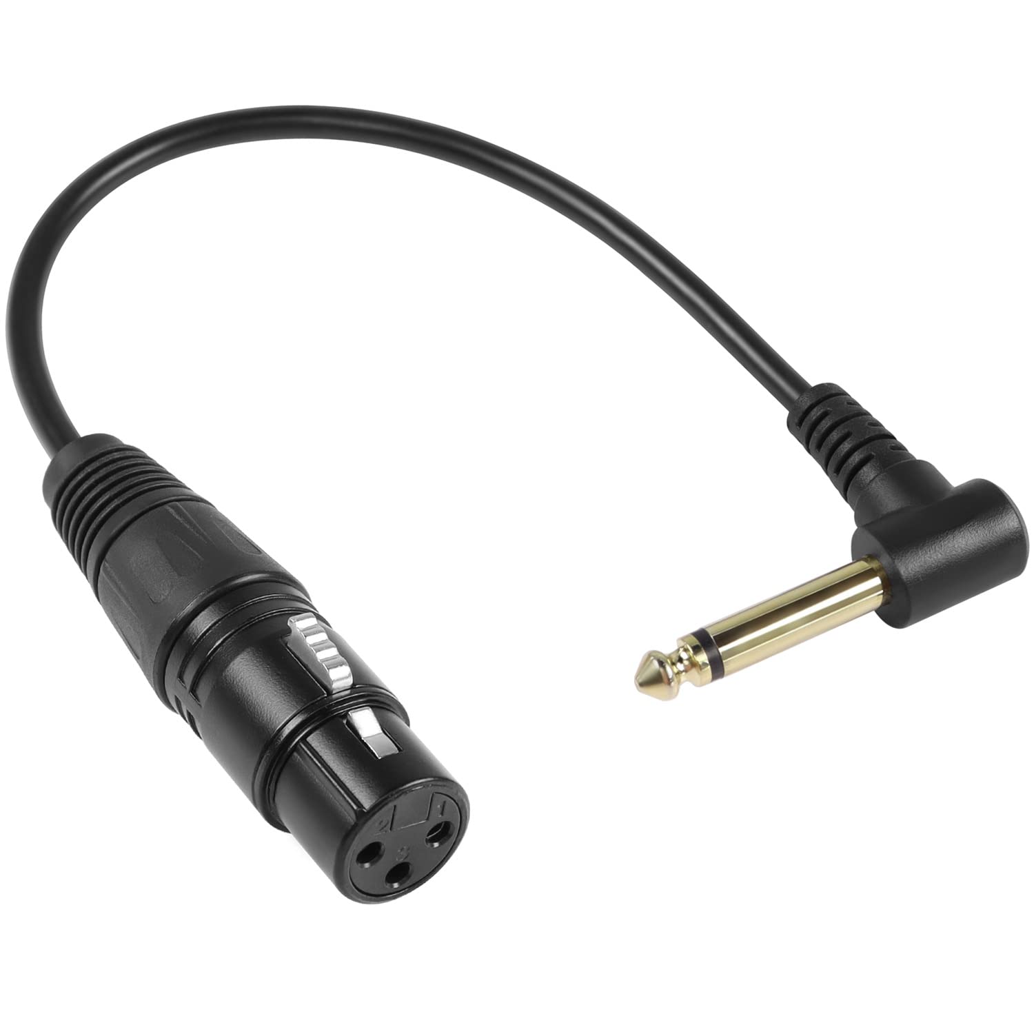 QIANRENON 90° angle TS 6.35mm to XLR Unbalanced Microphone Cable XLR Female to 1/4 6.35mm TS Right angle Mono Audio Extension Cable, for Mixer Amplifier Speaker Microphone, 30cm/11.8in