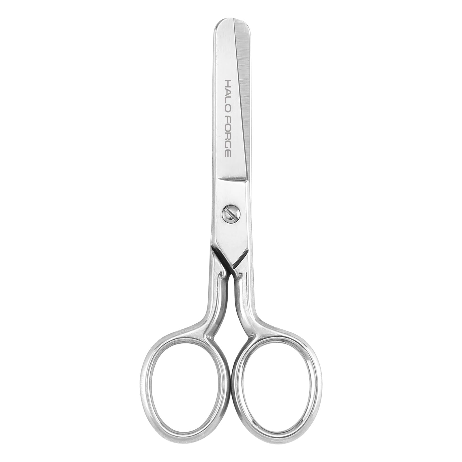 HALO FORGE Small Round Fabric Scissors: Safety Sharp Tiny Sewing Scissors - Silver Stainless Steel Forged Heavy Duty Shears for Cutting Dressmaking Material Carpet Paper Craft Tool - 4.75 Inch