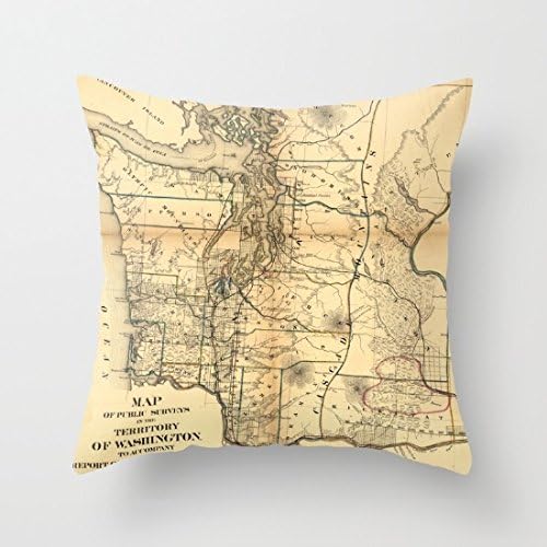 Jumkim Vintage Map Of Washington State 1866 Throw Pillow Case Cushion Cover 18 X 18 Inches