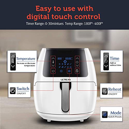 Ultrean 5.8 Quart Air Fryer, Electric Hot Air Fryers Oilless Cooker with 10 Presets, Digital LCD
