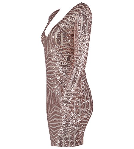 Miss ord Women's V Neck Long Sleeve Sequined Cocktail Mini Dress Small Gold