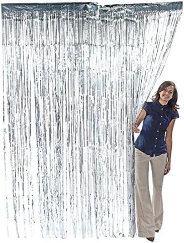 ZagGit Set of 2 Metallic Silver Foil Fringe Party Decoration Door Curtains, 3 x 8 Feet