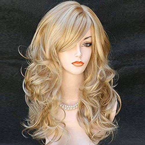 Blonde Wigs, Costume Wig Blonde Wavy Curly 24inches Synthetic Wigs Cosplay Party Wigs for Women (Golden Blonde)