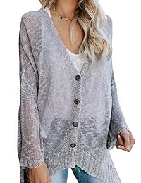 Ybenlow - Chaqueta de punto bohemio para mujer, cuello en V, cuello en V, cuello suelto, con botones