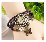 Domire Fashion Accessories Trial Order New Quartz Fashion Weave Wrap Around Leather Bracelet Lady Woman Butterfly Wrist Watch