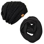 ALLYDREW Thick Knitted Winter Infinity Circle Scarf and Slouchy Beanie Set