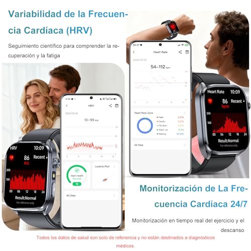 Reloj Inteligente Hombre con ECG/VCF: 2" HD Smartwatch con Asistente GPT | Reloj Salud con AI GPT Q&A, Sueño, 30s Mini Chequeo, Linterna LED, SOS, 150+ Deportivos, Android iOS