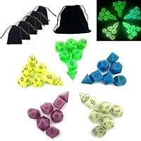 Smartdealspro 5 x 7-Die (35 Pieces) Glowing Glow in The Dark Dungeons and Dragons DND RPG MTG Pathfinder Table Games Dice Die with Free Pouches