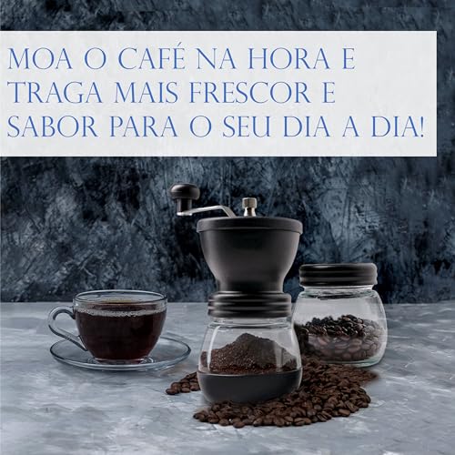 Moedor de Café Manual Com Regulagem De Gramatura E Recipiente Extra para Grãos, Mó Burr Cerâmico, Preto