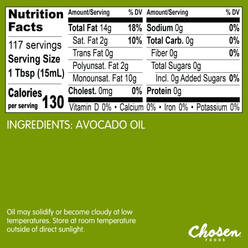Chosen Foods 100 Pure Avocado Oil, Keto and Paleo Diet Friendly