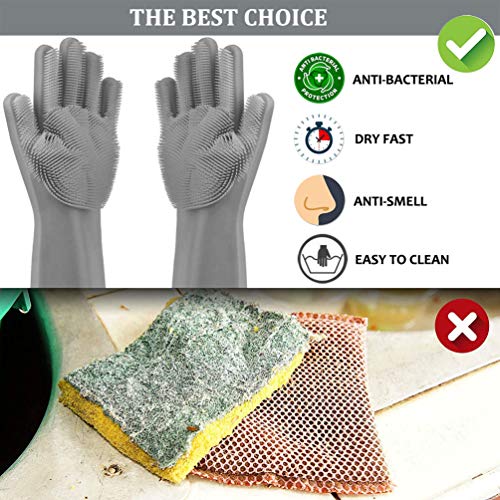 Magic Silicone Dishwashing Gloves Scrubbing Cleaning-Dish Wash Silicone Reusable Sponge Gloves with Scrubber,Great for Washing Dish,Kitchen,Car,Bathroom and More(1 Pair) - Thumbnail 5