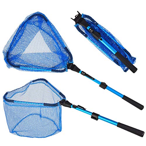 CAPACI Protable Fishing Landing Net Foldable Collapsible Telescopic Aluminum Pole Handle and Safe Fish Catching or Releasing for Durable and Nylon Mesh Bule 95cm/3.2ft (Blue (95cm/3.2ft)) - Thumbnail 7