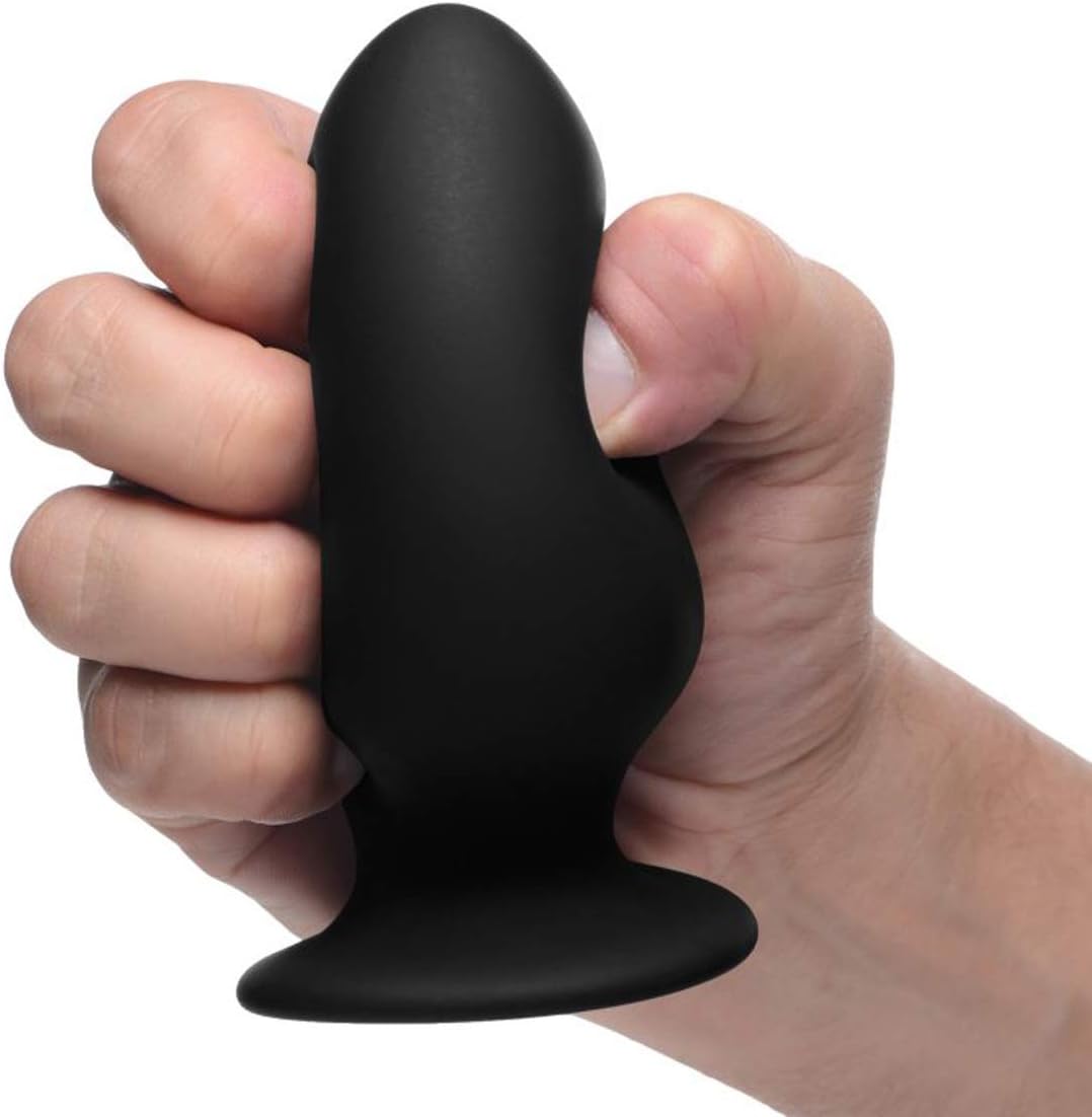 XR Brands Squeezable Medium Anal Plug - Black - Image 4