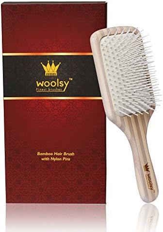 Woolsy Anti-Bacterial Bamboo Hair Brush For Men &amp; Women w/Pure Nylon Bristles ~ Detangling Paddle Brush for Hair Straightening &amp; Smoothing ~ For Wet hair and Dry hair