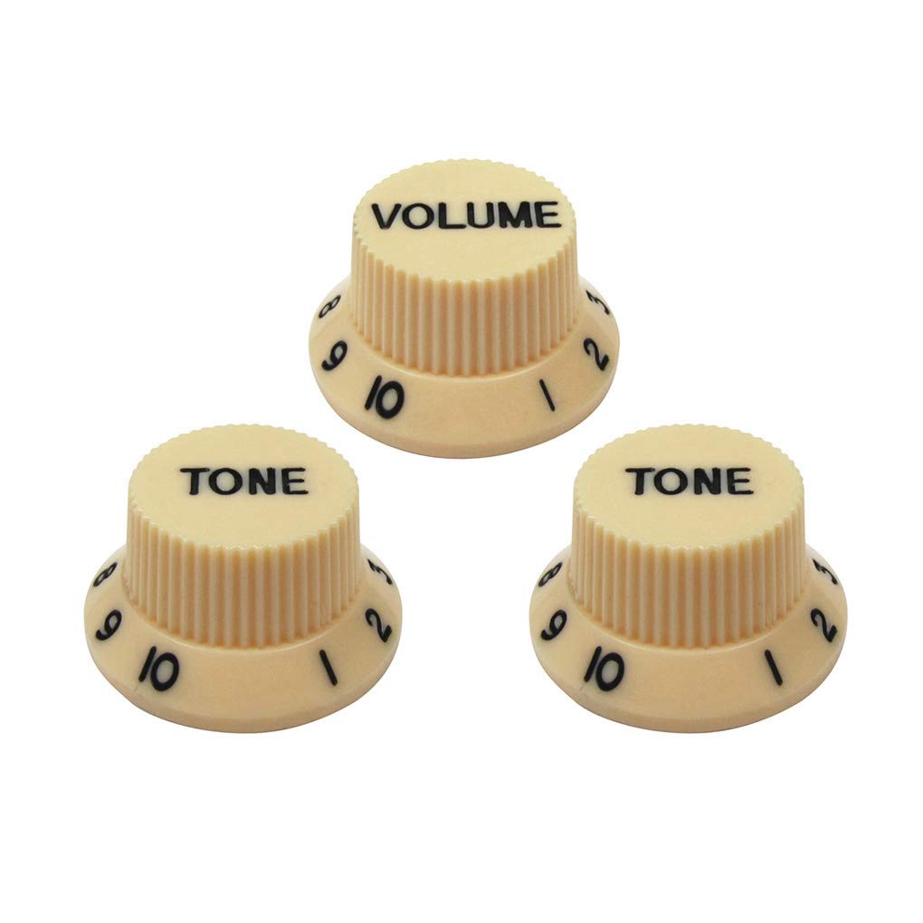FLEOR 2T1V ST Guitar Control Knobs 2 Tones 1 Volume for Electric Guitar Parts, Cream with Black Letter