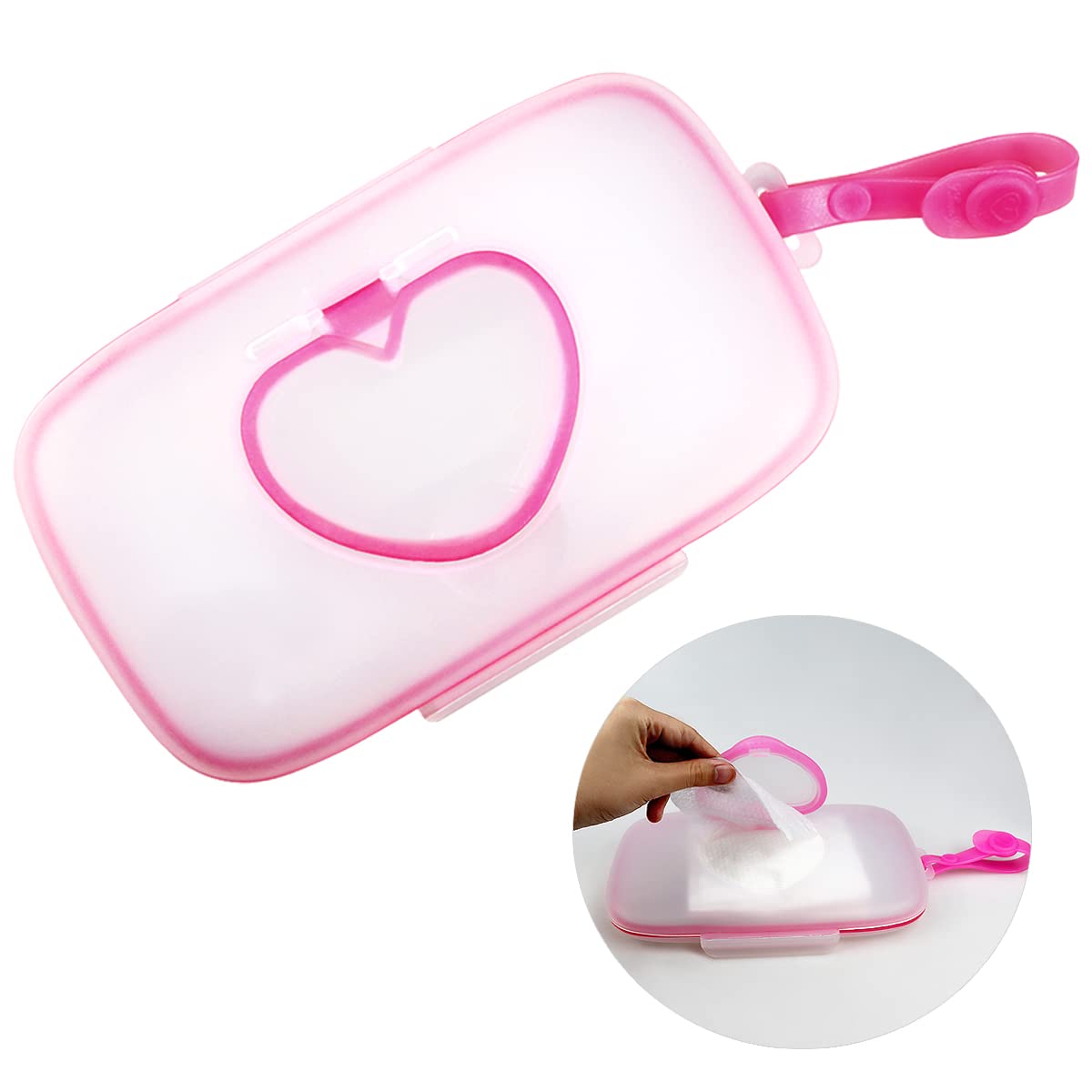 DOERDO Portable Baby Wipe Dispenser Wet Wipe Box, Baby Wipe Holder with Lid, Tissue Case for Keeps Baby Wipe Fresh and Safe, Pink