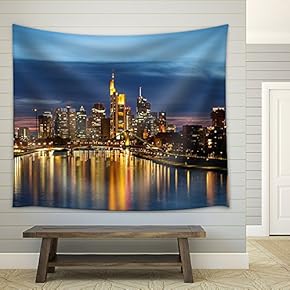 City Skyline at Night - Fabric Wall Tapestry Home Decor - 51x60 inches
