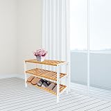 1ABOVE Bamboo Shoe Rack 3 Tier White Natural Plant Rack for Small Spaces view 9