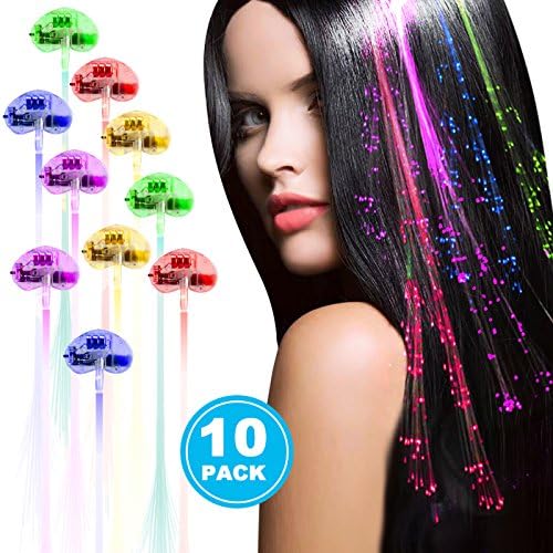 Linxii 10 Pack fibre optic led light up flashing hair clip extensions, barrettes for unicorn party, bar dancing hairpin, light up hair accessories (5 colors)