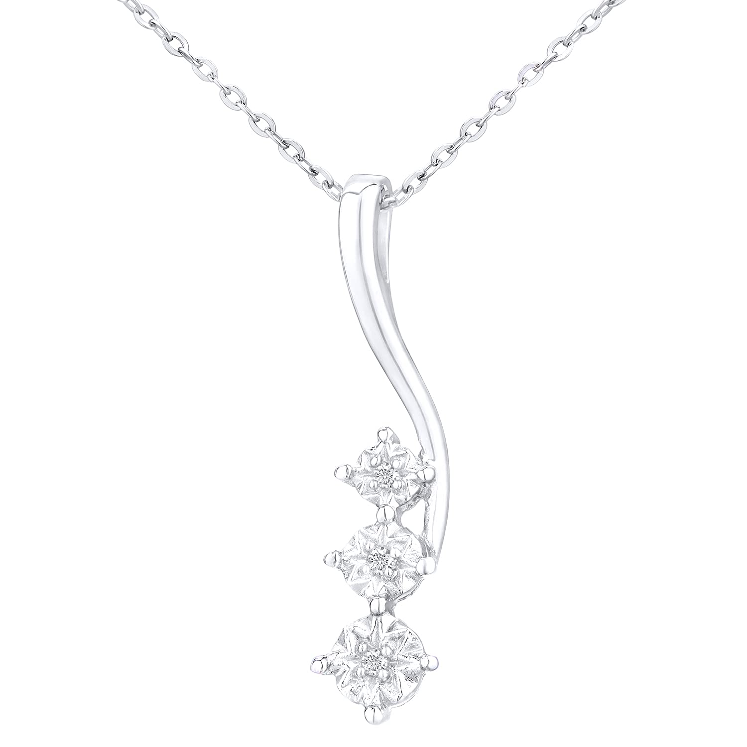 Elegano 9ct White Gold Necklace – 3 Tier Diamond Drop Pendant Women’s Necklace