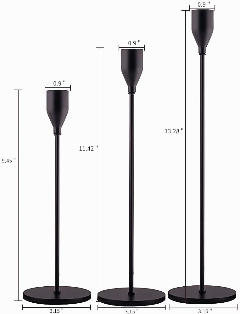 SUJUN Matte Black Candle Holders Set of 3 for Taper Candles, Decorative Candlestick Holder for Wedding, Dinning, Party, Fits 3/4 inch Thick Candle&Led Candles (Metal Candle Stand): Home & Kitchen