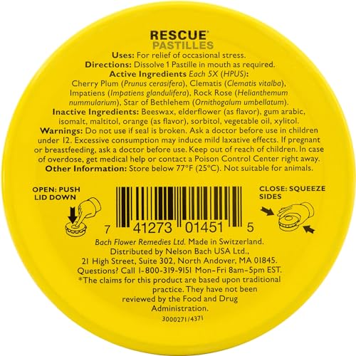 Bach, Original Flower Remedies, Rescue Pastilles, Natural Stress Relief, Orange & Elderflower, 35 Pastilles, 1.7 oz (50 g)
