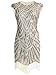 Vijiv Art Deco Great Gatsby Inspired Tassel Beaded 1920s Flapper Dress, Beige, Medium