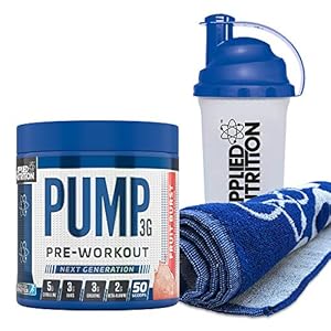 Applied Nutrition Bundle Pump 3G Pre Workout 375g + Gym Towel + 700ml Protein Shaker | Energy, Focus & Performance with Creatine, AAKG, Citrulline, Beta Alanine, Caffeine (Fruit Burst)