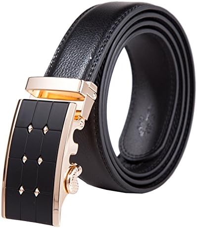 Dnux Men's Leather Belt 35mm Automatic Ratchet Buckle Strap with Elegant Gift Box (Gold Buckle B10)