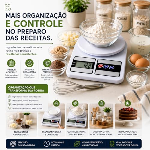 Balança Digital de Cozinha Alta Precisão até 10kg com Função Tara e Display LCD – Ideal para Receitas, Dieta e Controle Alimentar