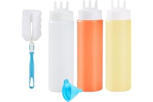 3 Hole Squeeze Bottles for Sauces, Squirt Condiment Squeeze Bottles, Reusable Dust-Proof Salad Dressing Shaker Bottle, for Ke