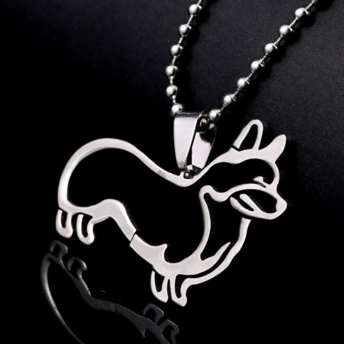 Stainless Steel Pembroke Welsh Corgi Dog Outline Silhouette Pet Dog Tag Breed Collar Charm Pendant Necklace