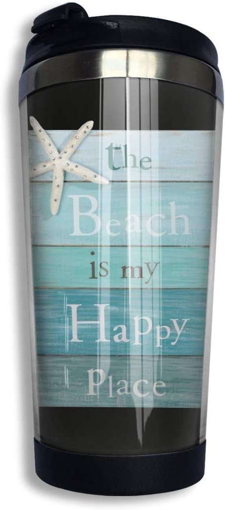 Coffee Travel Mug Beach is My Happy Place Bottle Car Tumbler Cup Iced Tea Or Water Insulated Thermal Cup Stainl Steel for Hiking,Camping & Working