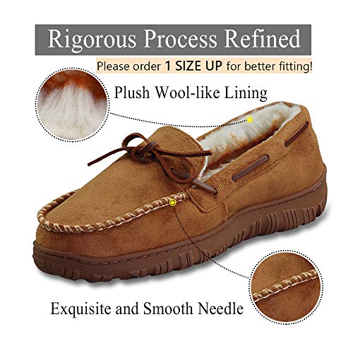 Mens Slippers Indoor/Outdoor Plush Lining Moccasin Microsuede Slip On House Shoes 14 US Brown - Thumbnail 2