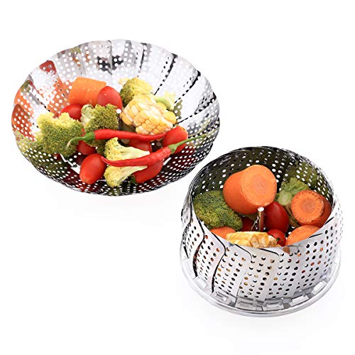 UltraOutlet 2 Packs Vegetable Steamer Baskets Stainless Steel Veggie Steamer Insert, Large and Standard Expandable Vegetable Steamer Trays