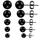 Feramox 316L Stainless Steel Stud Earrings Round Ball Earrings for Men Women Assorted Sizes 5 Pairs 3-7mm (Black)