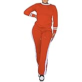 PINSV Women's 2 Piece Outfits Long Sleeve Tops Sweatpants Colorblock Bodycon Lounge Sets Tracksuits