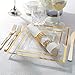 IOOOOO 120 Pieces Clear Gold Plastic Square Plates with Disposable Silverware, Disposable Plastic Dinnerware Include: 24 Dinner Plates 9.5