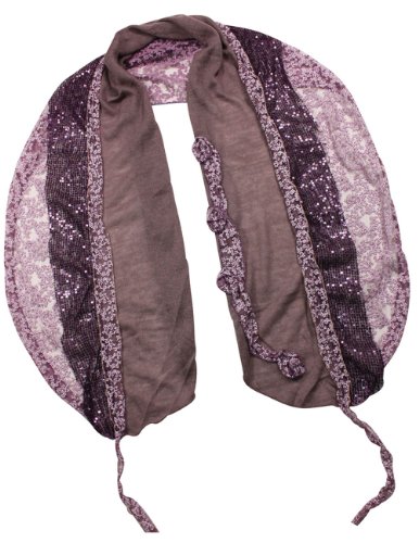 Fancy Sequins Wild Flower Double Layers Knitted Long Scarf - Purple