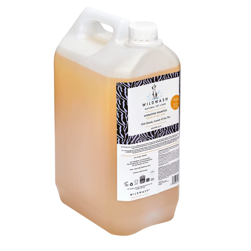 WildWash Hydrating Shampoo for Dry and Flaky Coats for Dogs 5ltr - Manuka and Lavendar Gently Cleanse and Moisturise, Stops Dandruff and Detangles Long Hair - Natural, Sulphate and Paraben-Free