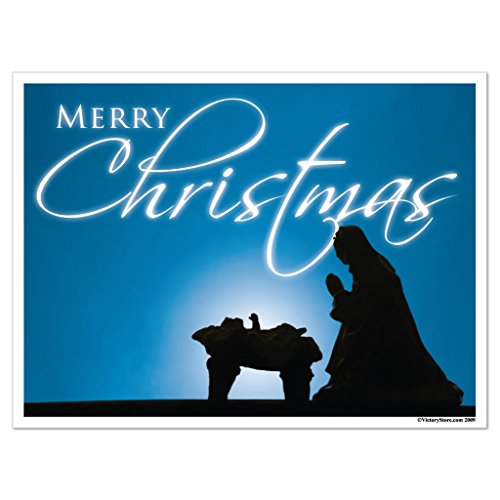 VictoryStore Yard Sign Outdoor Lawn Decorations: Merry Christmas Yard Sign, Mary and Baby Jesus, Blue 2 EZ stakes