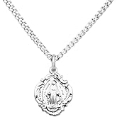 Rosemarie's Religious Gifts Women's Sterling Silver Small Baroque Style Miraculous Medal Pendant Necklace, 18"