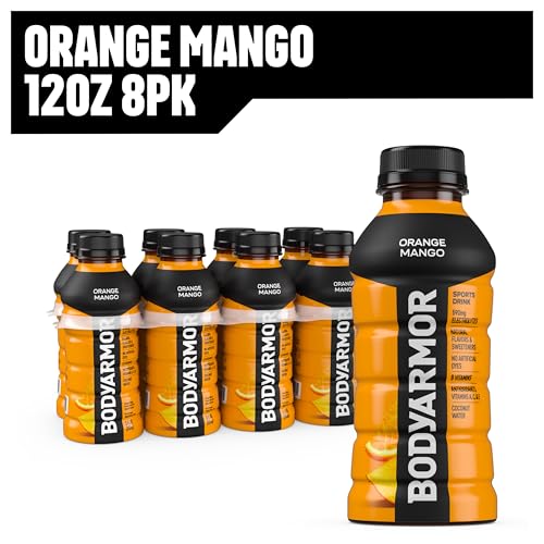BODYARMOR SPORTS DRINK SPORTS BEVERAGE, ORANGE MANGO, COCONUT WATER HYDRATION, NATURAL FLAVORS WITH VITAMINS, POTASSIUM-PACKED ELECTROLYTES, PERFECT FOR ATHLETES, 12 FL OZ (PACK OF 8)