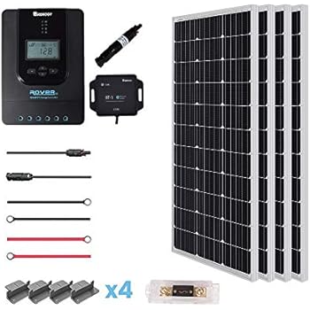 Renogy 400 Watt 12 Volt Off Grid Solar Premium Kit with Monocrystalline Solar Panel and 40A MPPT Rover Controller/Mounting Z Brackets/MC4 Adaptor Kit/Tray Cables Fuse set /MC4 fuse